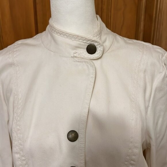 Tommy Hilfiger Crème Denim Jacket with stitching and puff sleeves Size L - Picture 4 of 5